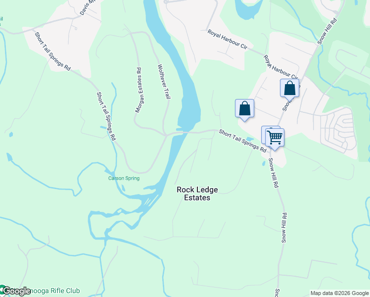 map of restaurants, bars, coffee shops, grocery stores, and more near 7219 Shady Creek Trail in Ooltewah