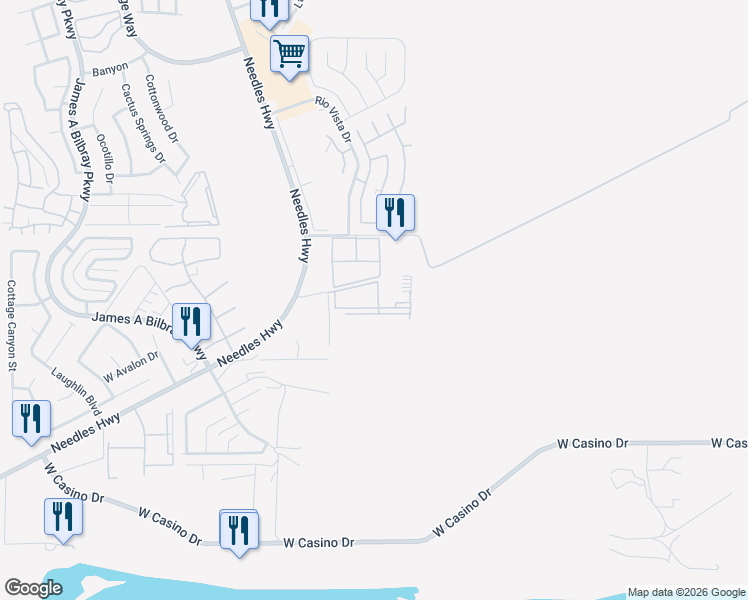 map of restaurants, bars, coffee shops, grocery stores, and more near 3550 Bay Sands Drive in Laughlin