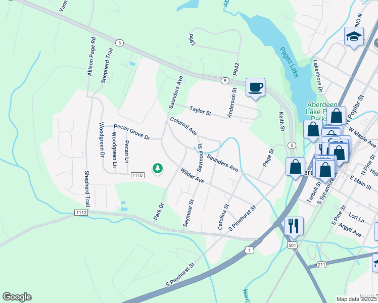 map of restaurants, bars, coffee shops, grocery stores, and more near 905 Saunders Avenue in Aberdeen