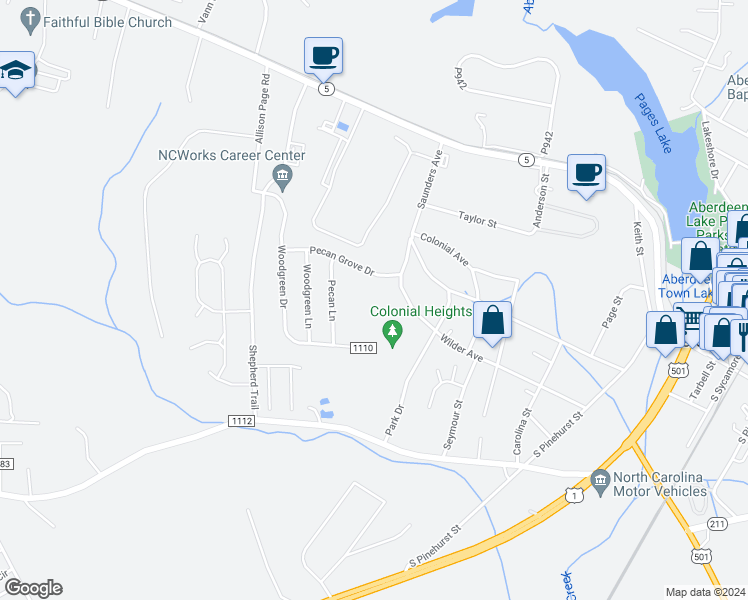 map of restaurants, bars, coffee shops, grocery stores, and more near 1799 Bradford Drive in Aberdeen