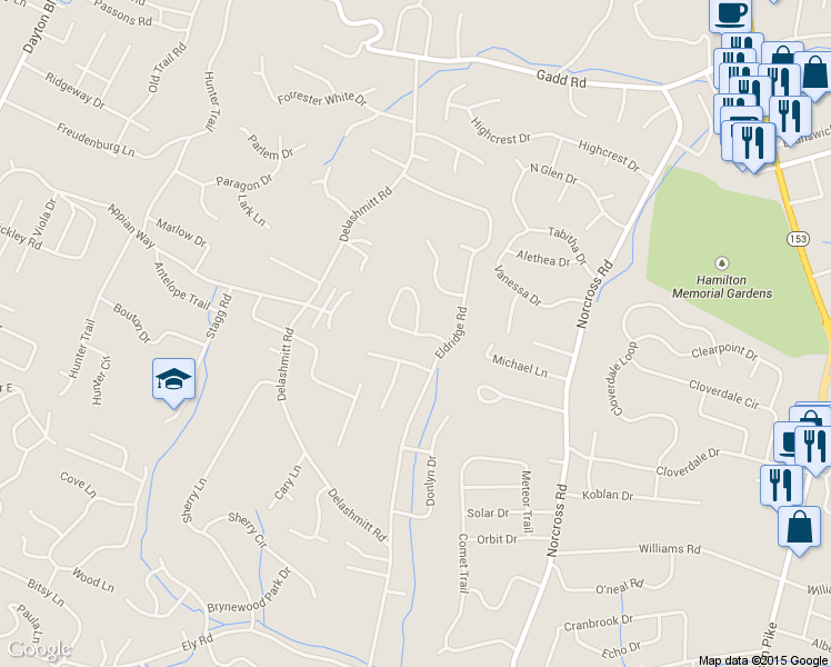 map of restaurants, bars, coffee shops, grocery stores, and more near 649 Soaring Eagle Circle in Chattanooga
