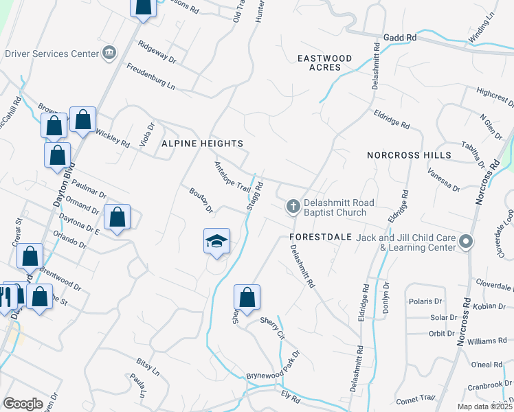 map of restaurants, bars, coffee shops, grocery stores, and more near 4810 Stagg Road in Chattanooga