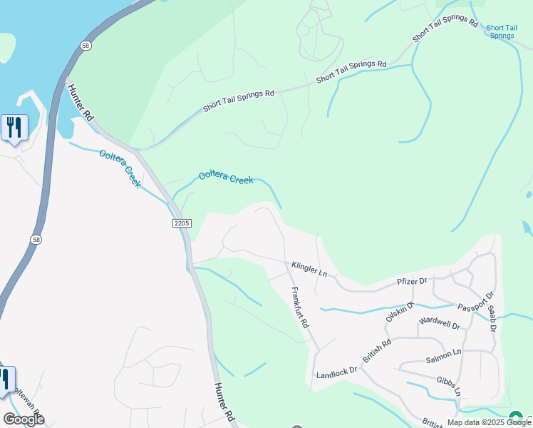 map of restaurants, bars, coffee shops, grocery stores, and more near 6559 Frankfurt Road in Ooltewah