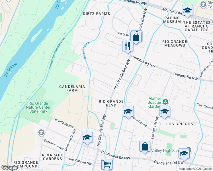 map of restaurants, bars, coffee shops, grocery stores, and more near 2316 Don Onofre Trail Northwest in Albuquerque