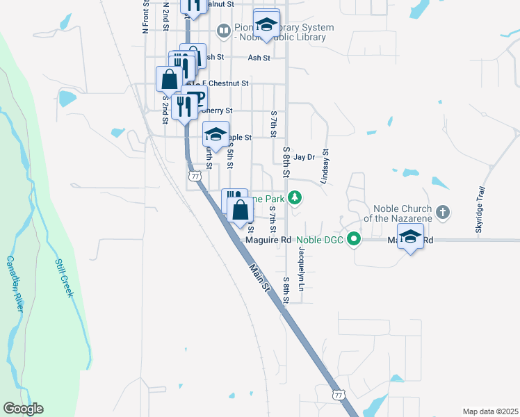 map of restaurants, bars, coffee shops, grocery stores, and more near 511 South 6th Street in Noble