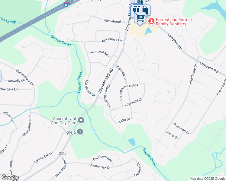 map of restaurants, bars, coffee shops, grocery stores, and more near 6812 Jameston Court in Matthews