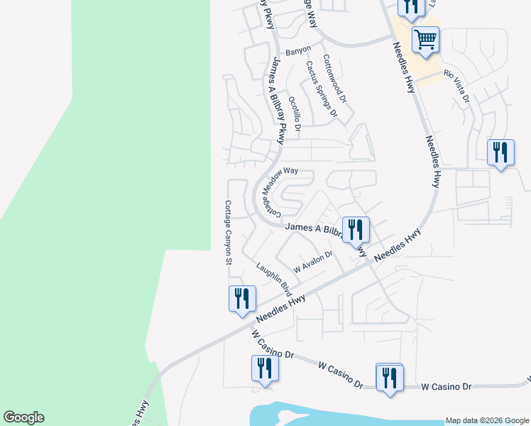 map of restaurants, bars, coffee shops, grocery stores, and more near 3521 Cottage Meadow Way in Laughlin