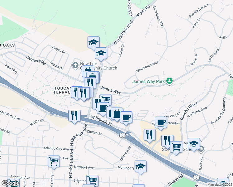 map of restaurants, bars, coffee shops, grocery stores, and more near 1113 Grieb Drive in Arroyo Grande