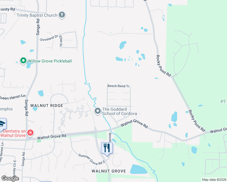 map of restaurants, bars, coffee shops, grocery stores, and more near 9126 Dalgety Cove in Memphis