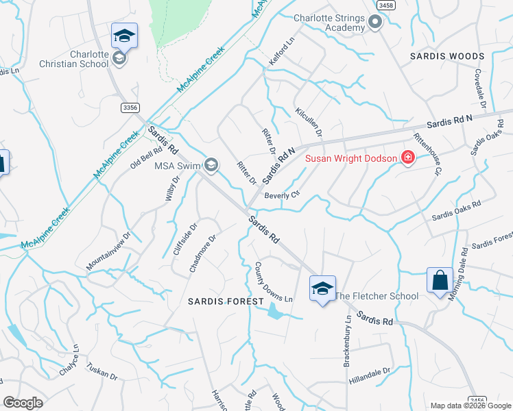 map of restaurants, bars, coffee shops, grocery stores, and more near 112 Sardis Road in Charlotte