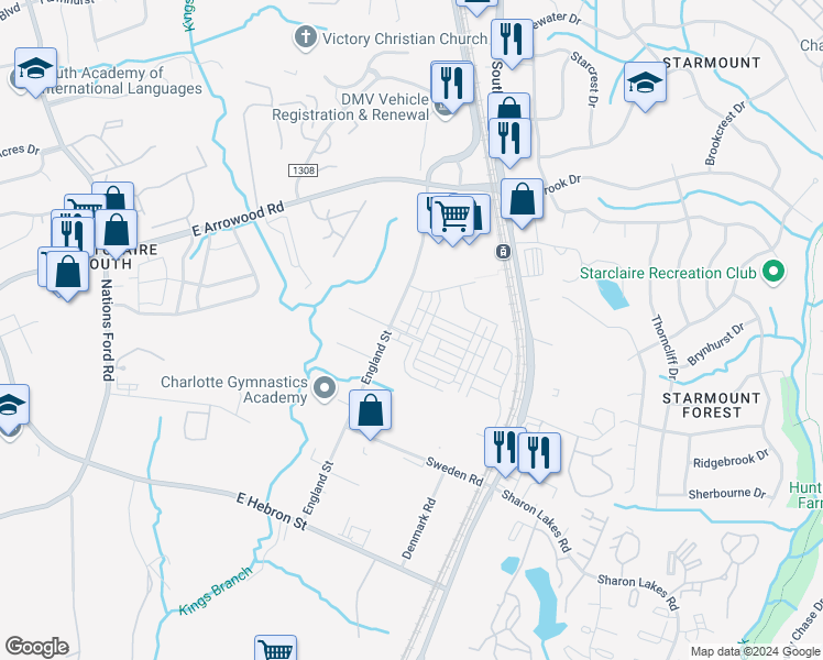 map of restaurants, bars, coffee shops, grocery stores, and more near 833 Imperial Court in Charlotte