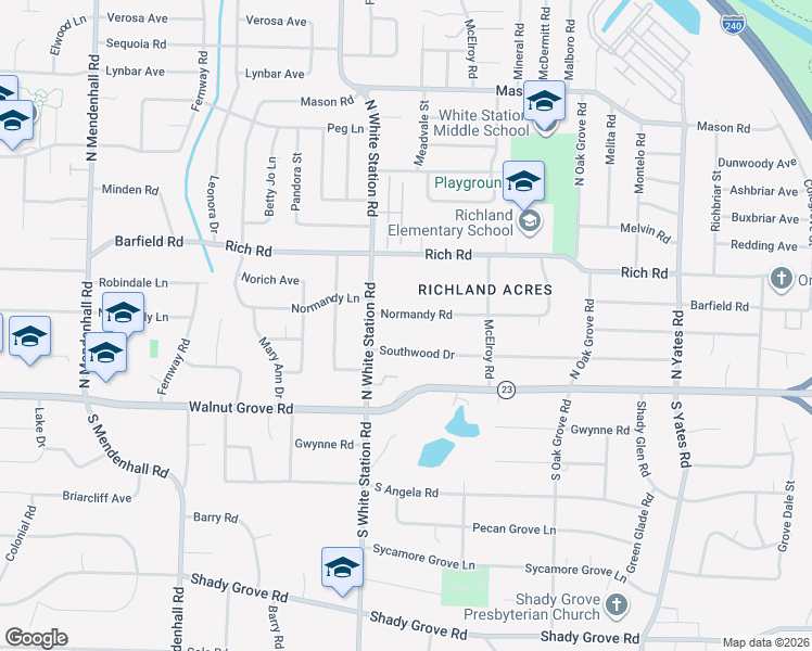 map of restaurants, bars, coffee shops, grocery stores, and more near 5275 Normandy Road in Memphis