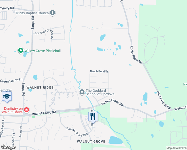 map of restaurants, bars, coffee shops, grocery stores, and more near 9126 Dalgety Cove in Memphis
