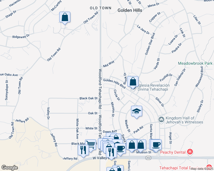 map of restaurants, bars, coffee shops, grocery stores, and more near 20401 Mar Vista Place in Tehachapi