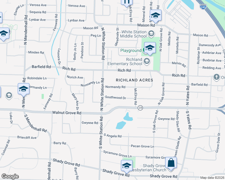 map of restaurants, bars, coffee shops, grocery stores, and more near 5275 Normandy Road in Memphis