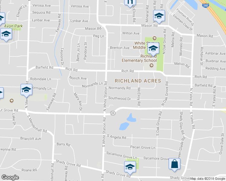 map of restaurants, bars, coffee shops, grocery stores, and more near 5275 Normandy Road in Memphis