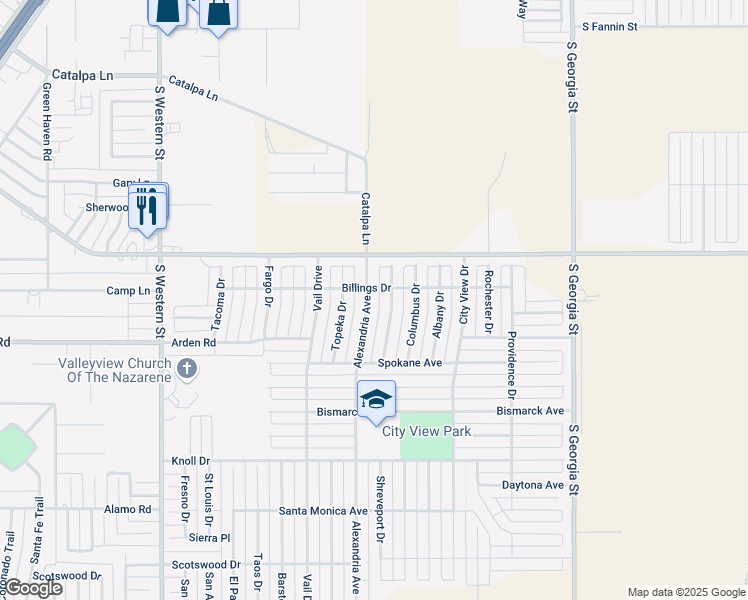 map of restaurants, bars, coffee shops, grocery stores, and more near 7404 Jacksonhole Drive in Amarillo