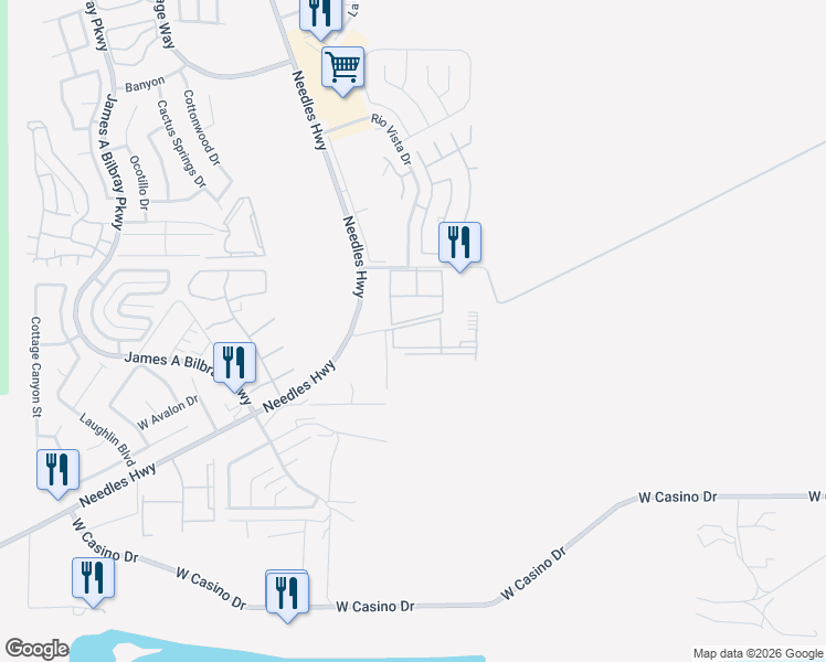 map of restaurants, bars, coffee shops, grocery stores, and more near 3550 Bay Sands Drive in Laughlin