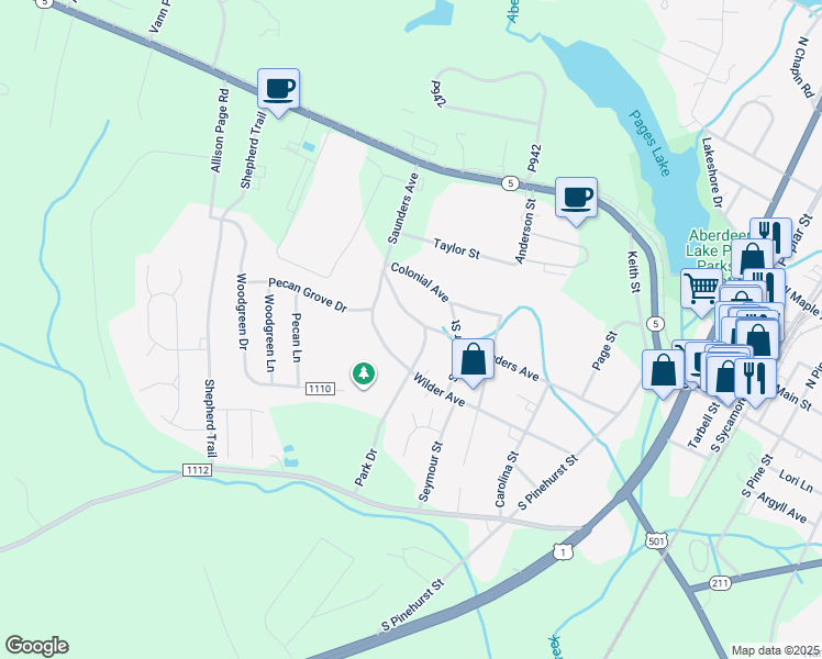 map of restaurants, bars, coffee shops, grocery stores, and more near 1001 Saunders Avenue in Aberdeen