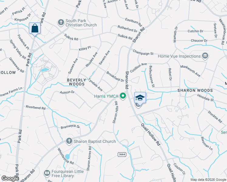 map of restaurants, bars, coffee shops, grocery stores, and more near 4001 Glenfall Avenue in Charlotte