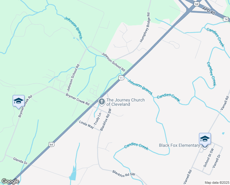 map of restaurants, bars, coffee shops, grocery stores, and more near 3079 Lee Highway in Cleveland