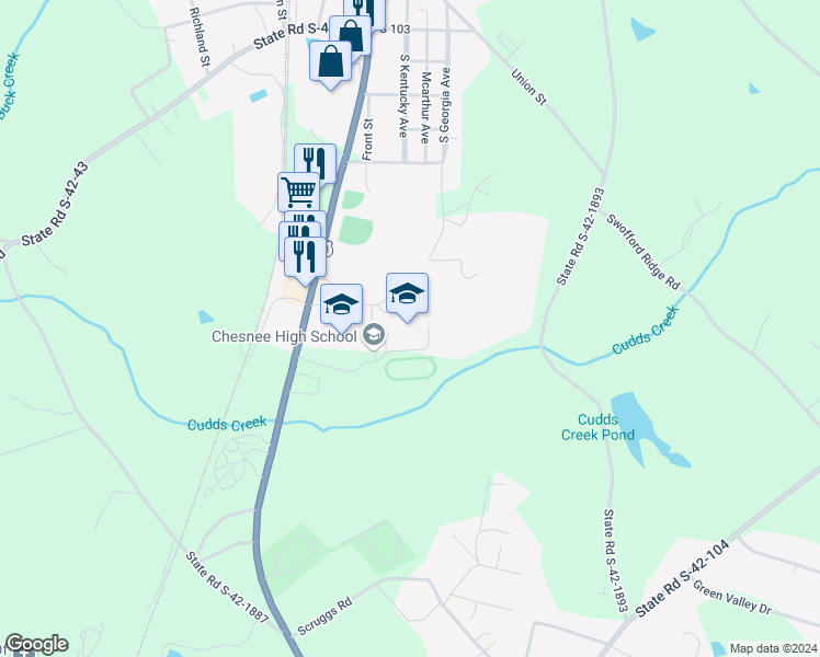 map of restaurants, bars, coffee shops, grocery stores, and more near 805 South Alabama Avenue in Chesnee