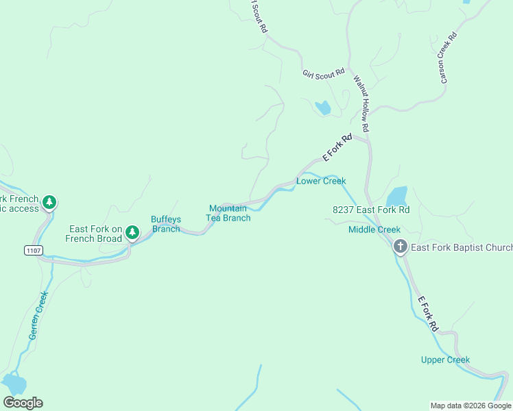 map of restaurants, bars, coffee shops, grocery stores, and more near 9017 East Fork Road in Brevard