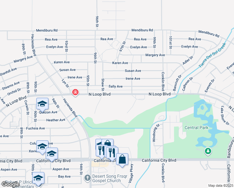 map of restaurants, bars, coffee shops, grocery stores, and more near 9633 North Loop Boulevard in California City