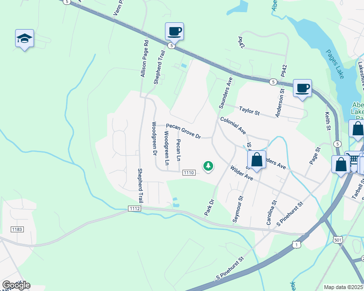 map of restaurants, bars, coffee shops, grocery stores, and more near 145 Pecan Lane in Aberdeen