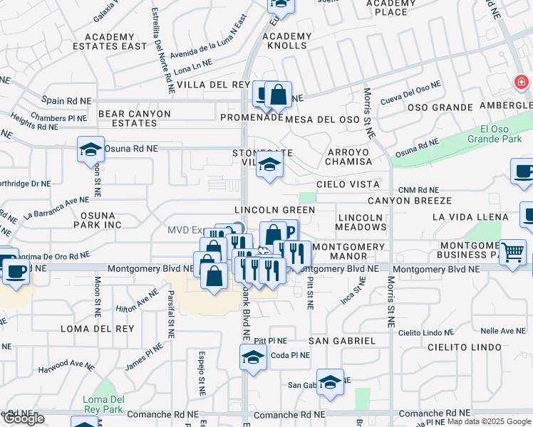 map of restaurants, bars, coffee shops, grocery stores, and more near 4610 Eubank Boulevard Northeast in Albuquerque