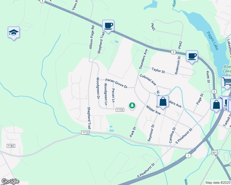map of restaurants, bars, coffee shops, grocery stores, and more near 145 Pecan Lane in Aberdeen