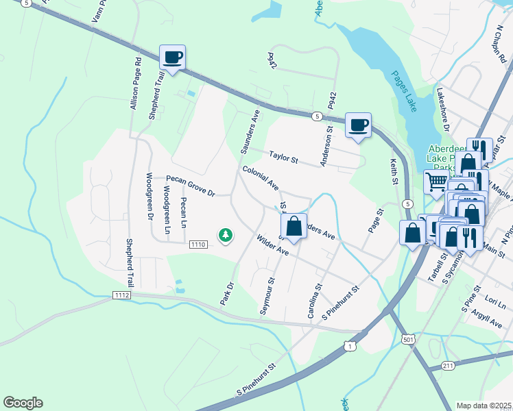 map of restaurants, bars, coffee shops, grocery stores, and more near 1001 Saunders Avenue in Aberdeen