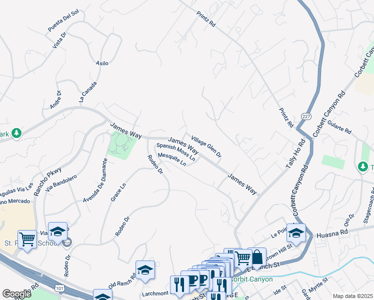 map of restaurants, bars, coffee shops, grocery stores, and more near 386 Spanish Moss Lane in Arroyo Grande