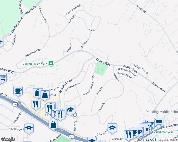 map of restaurants, bars, coffee shops, grocery stores, and more near 187 Via Bandolero in Arroyo Grande