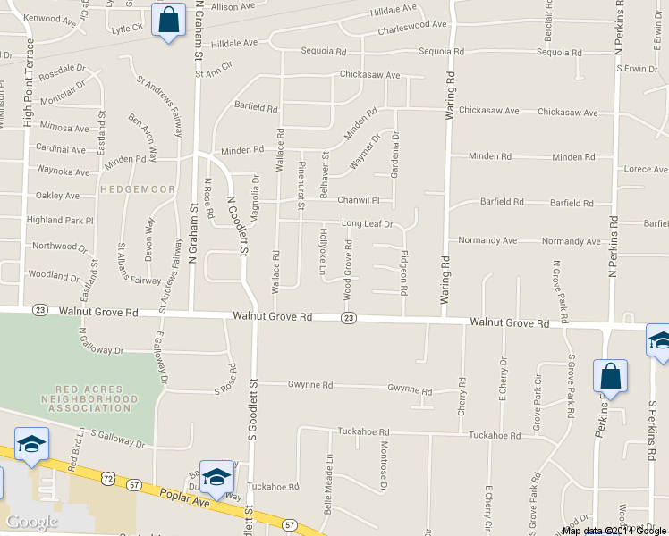 map of restaurants, bars, coffee shops, grocery stores, and more near 4202 White Oaks Road in Memphis