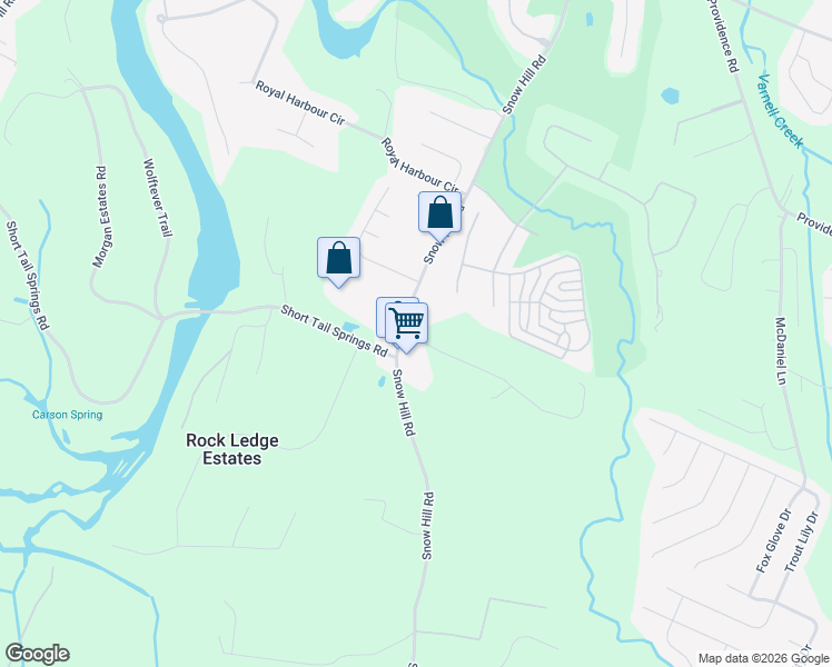 map of restaurants, bars, coffee shops, grocery stores, and more near 7306 Snow Hill Road in Ooltewah