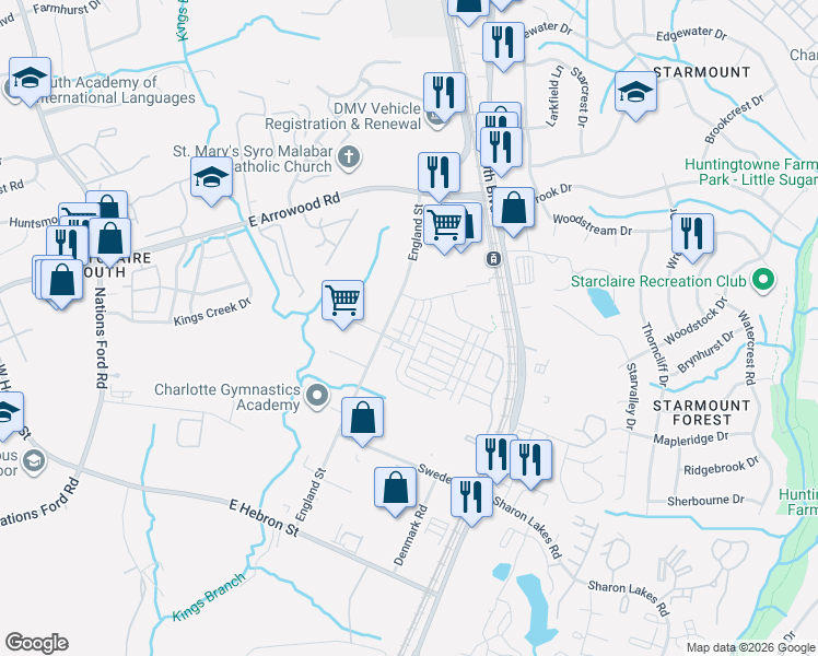 map of restaurants, bars, coffee shops, grocery stores, and more near 833 Imperial Court in Charlotte