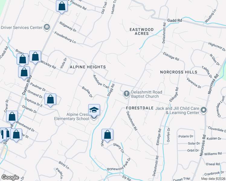 map of restaurants, bars, coffee shops, grocery stores, and more near 4810 Stagg Road in Chattanooga