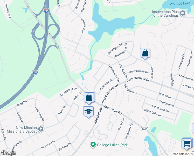 map of restaurants, bars, coffee shops, grocery stores, and more near 5206 Landmark Drive in Fayetteville