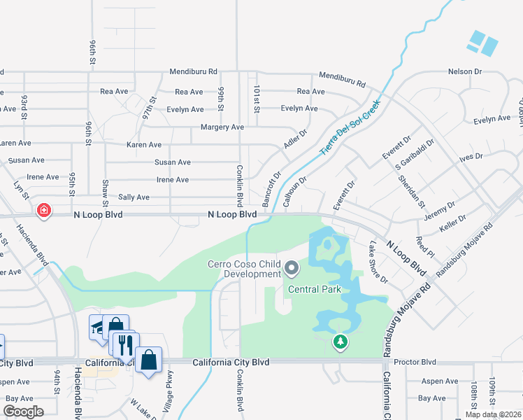 map of restaurants, bars, coffee shops, grocery stores, and more near in California City