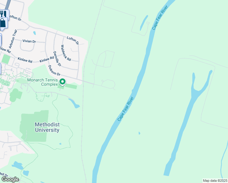 map of restaurants, bars, coffee shops, grocery stores, and more near 908 Mariposa Drive in Fayetteville
