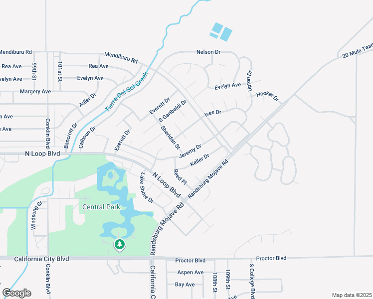 map of restaurants, bars, coffee shops, grocery stores, and more near 10661 Jeremy Drive in California City