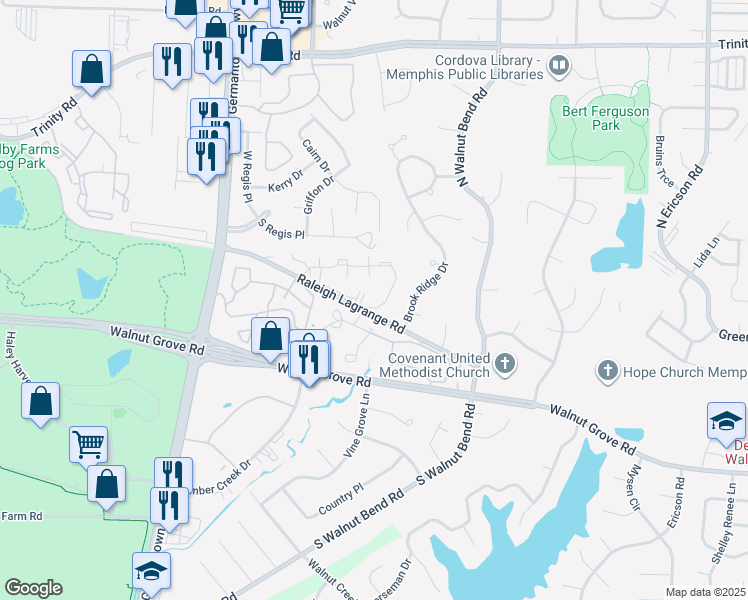 map of restaurants, bars, coffee shops, grocery stores, and more near 280 Glen Park Drive in Memphis