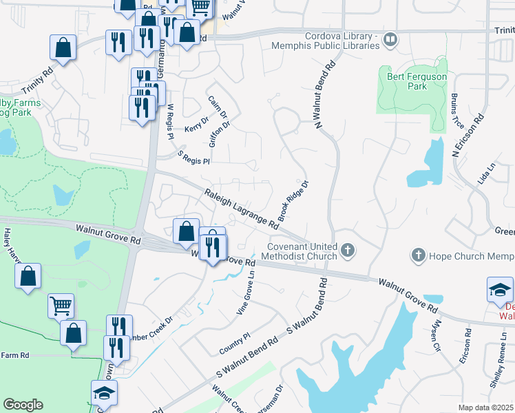 map of restaurants, bars, coffee shops, grocery stores, and more near 280 Glen Park Drive in Memphis