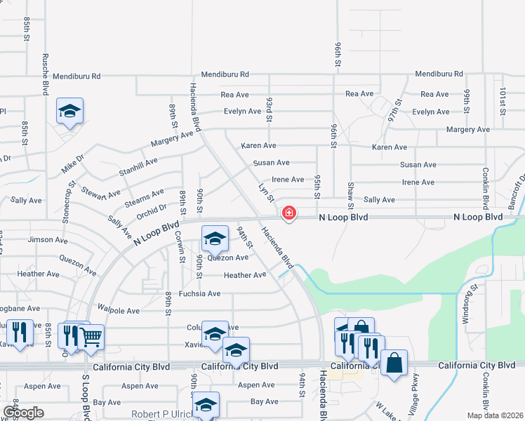 map of restaurants, bars, coffee shops, grocery stores, and more near 9278 North Loop Boulevard in California City