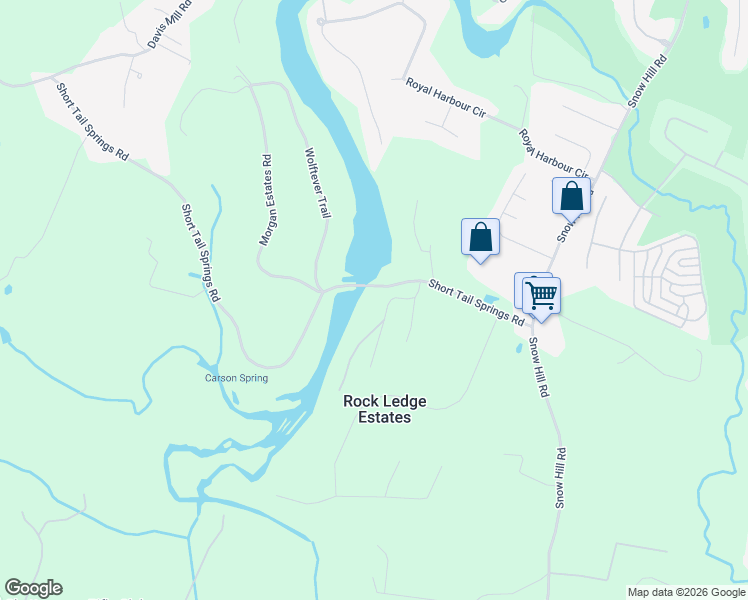 map of restaurants, bars, coffee shops, grocery stores, and more near 7219 Shady Creek Trail in Ooltewah