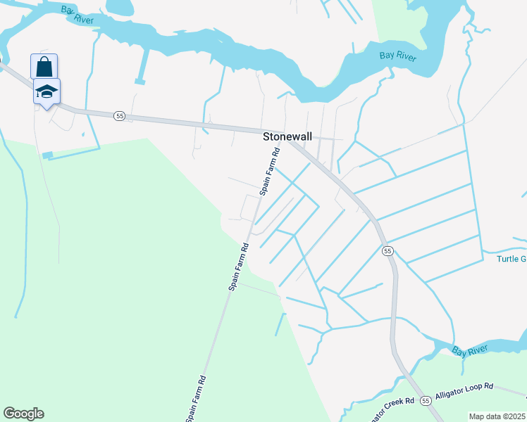 map of restaurants, bars, coffee shops, grocery stores, and more near 265 Spain Farm Road in Merritt