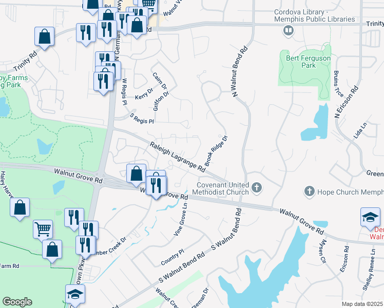 map of restaurants, bars, coffee shops, grocery stores, and more near 8293 George Brett Drive in Memphis