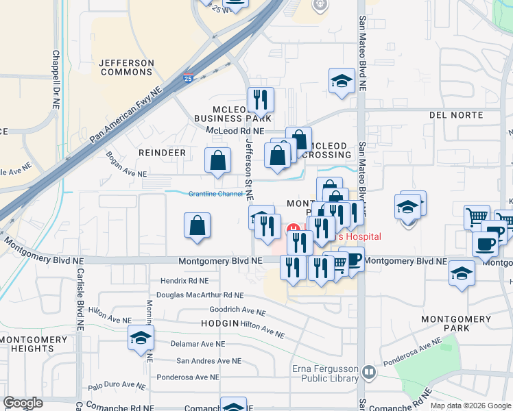 map of restaurants, bars, coffee shops, grocery stores, and more near in Albuquerque