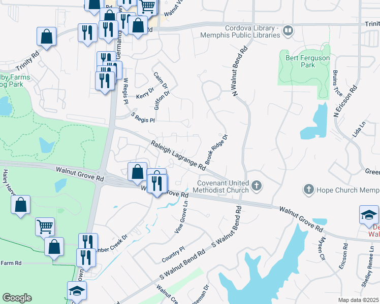 map of restaurants, bars, coffee shops, grocery stores, and more near 280 Glen Park Drive in Memphis